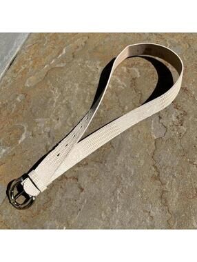 Vintage 90s Made in USA Cream Croc Emboss Faux Leather Belt